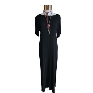 Vintage MAGG - Black Scoop Neck Crepe Market Dress - Size M/L